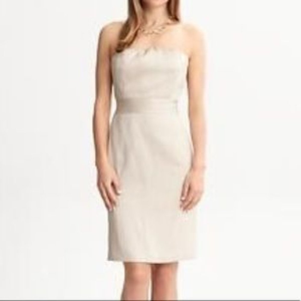 Banana Republic NWT Monogram Champagne Textured Strapless Cocktail Sheath Dress